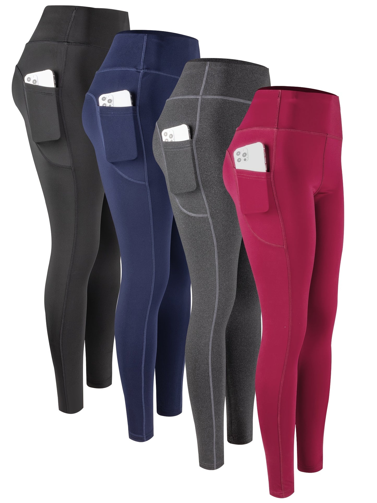4pcs Vibrant Solid Color High Waist Sports Leggings