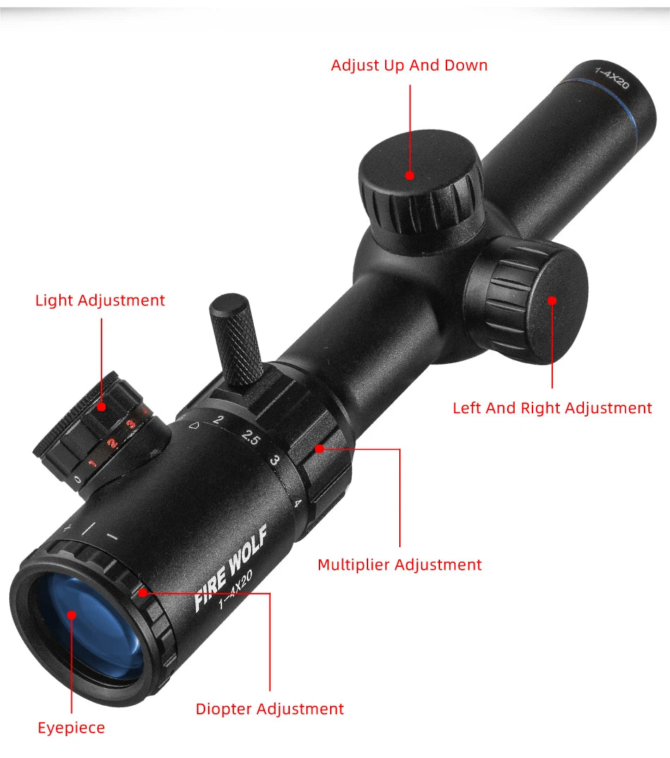 FIRE WOLF 1-4x20 Illuminated Green/Red Dot Rifle Scope