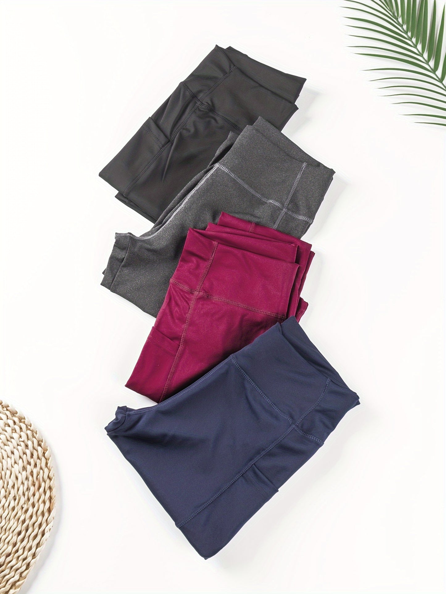 4pcs Vibrant Solid Color High Waist Sports Leggings