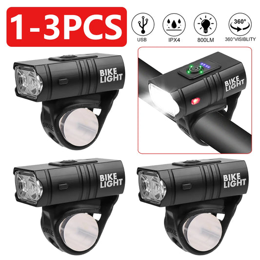 1-3P LED Front USB Rechargeable 800LM Headlight