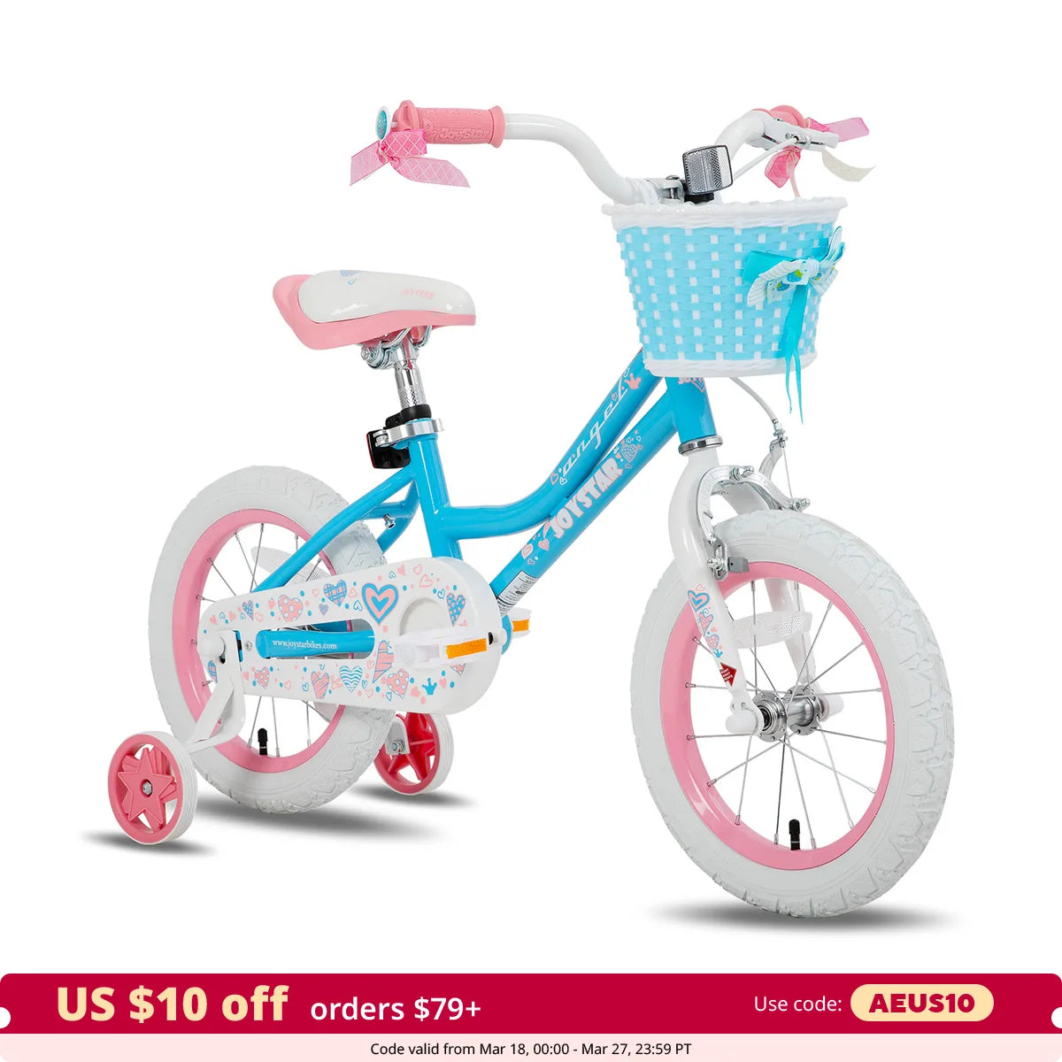 12 - 18 Inch Girls Bike with Basket & Training Wheels