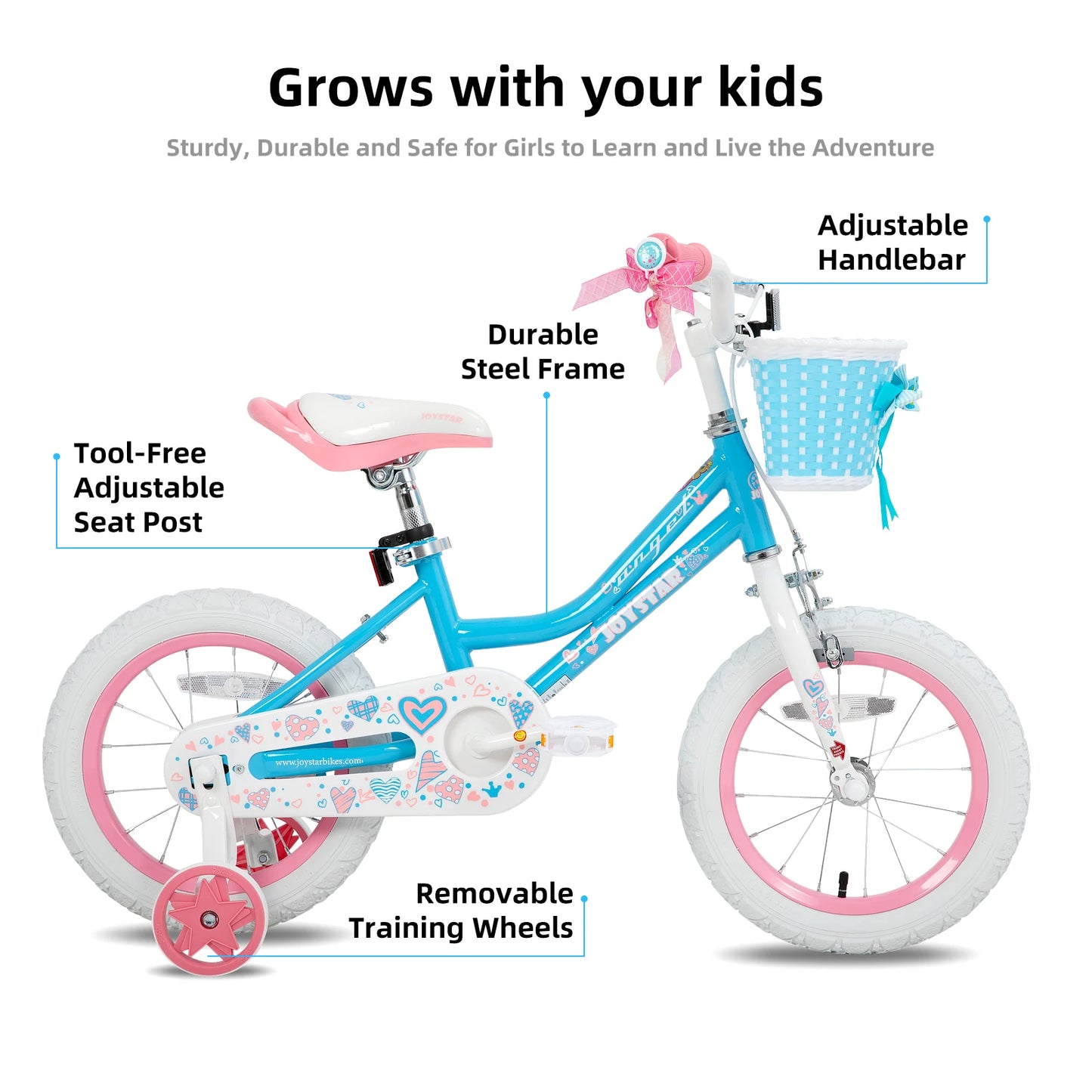 12 - 18 Inch Girls Bike with Basket & Training Wheels